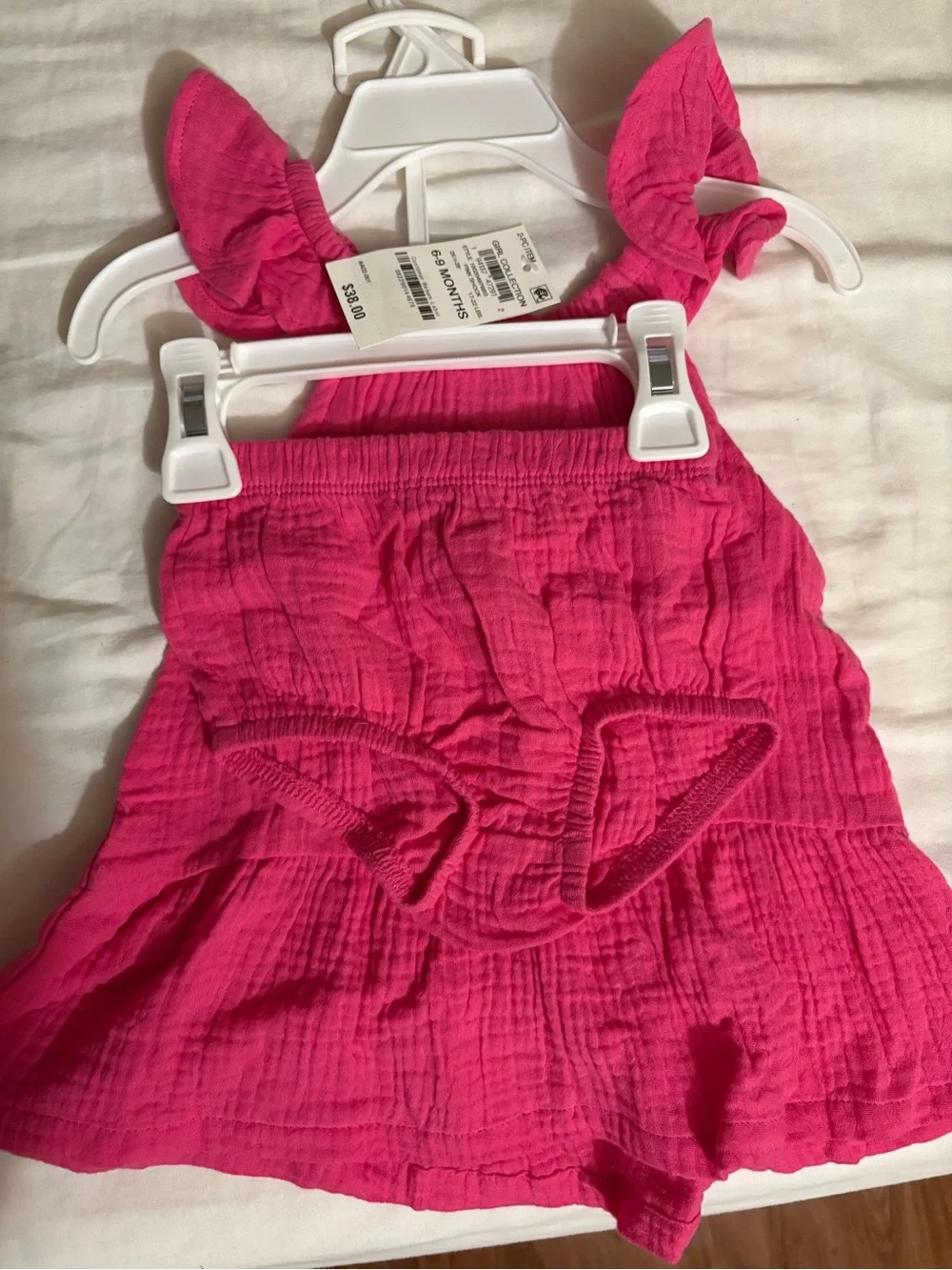 First Impression Girls' Hot Pink Ruffle dress and bottoms - 6-9 Months
